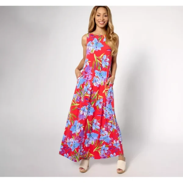 Susan Graver Regular Printed Liquid Knit Maxi Dress with Pockets - a world of fashionable women's clothing, including a wide selection of dresses and trendy accessories.> Hat