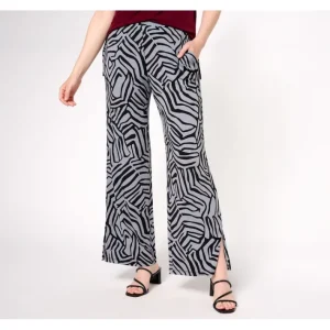 Fashion<Susan Graver Regular Printed Liquid Knit Pants with Slits - a world of fashionable women's clothing, including a wide selection of dresses and trendy accessories.