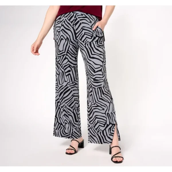 Fashion<Susan Graver Regular Printed Liquid Knit Pants with Slits - a world of fashionable women's clothing, including a wide selection of dresses and trendy accessories.