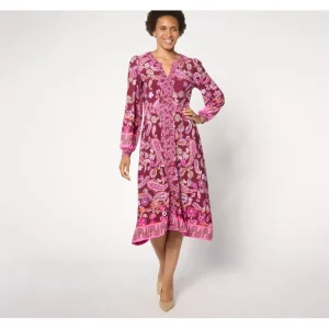 Susan Graver Regular Printed Liquid Knit Split Neck Midi Dress - a world of fashionable women's clothing, including a wide selection of dresses and trendy accessories.> Hat