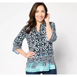 Susan Graver Regular Printed Liquid Knit Split-Neck Tunic - a world of fashionable women's clothing, including a wide selection of dresses and trendy accessories.> Hat