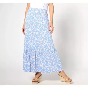 Susan Graver Regular Printed Liquid Knit Tiered Maxi Skirt - a world of fashionable women's clothing, including a wide selection of dresses and trendy accessories.> Hat