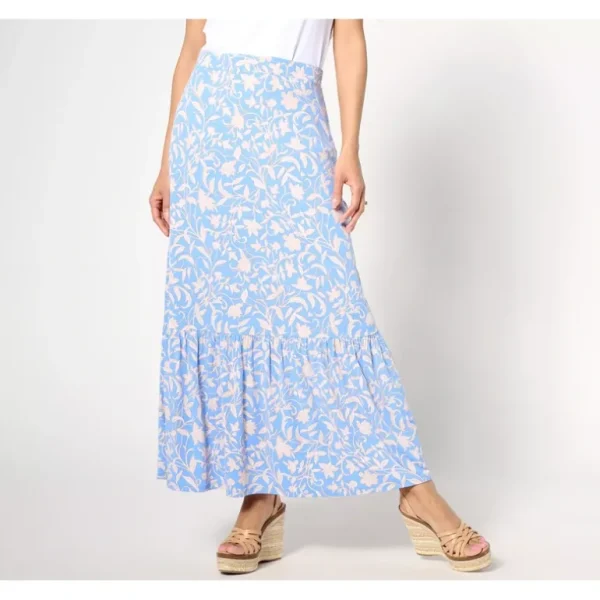Susan Graver Regular Printed Liquid Knit Tiered Maxi Skirt - a world of fashionable women's clothing, including a wide selection of dresses and trendy accessories.> Hat