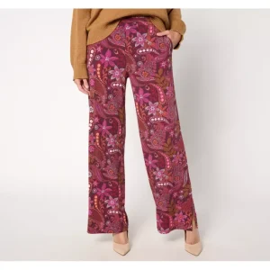 Fashion<Susan Graver Regular Printed Liquid Knit Wide Leg Pants w/ Slits - a world of fashionable women's clothing, including a wide selection of dresses and trendy accessories.