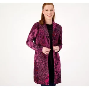 Susan Graver Regular Printed Novelty Knit Jacket w/ Shawl Collar - a world of fashionable women's clothing, including a wide selection of dresses and trendy accessories.> Hat