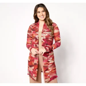 Susan Graver Regular Printed Pleated Mesh Drape Front Cardigan - a world of fashionable women's clothing, including a wide selection of dresses and trendy accessories.> Hat
