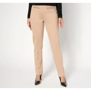 Susan Graver Regular Smart Ponte Slim-Leg Pull-On Pants w/ Chain Detail - a world of fashionable women's clothing, including a wide selection of dresses and trendy accessories.> Hat