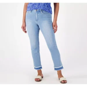 Susan Graver Regular Straight Leg Ankle Jean with Frayed Hem - a world of fashionable women's clothing, including a wide selection of dresses and trendy accessories.> Hat