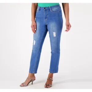 Susan Graver Regular Straight Leg Distressed Ankle Jean - a world of fashionable women's clothing, including a wide selection of dresses and trendy accessories.> Hat