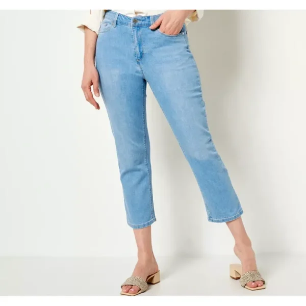Susan Graver Regular Stretch Denim Straight Leg Crop Jean - a world of fashionable women's clothing, including a wide selection of dresses and trendy accessories.> Hat
