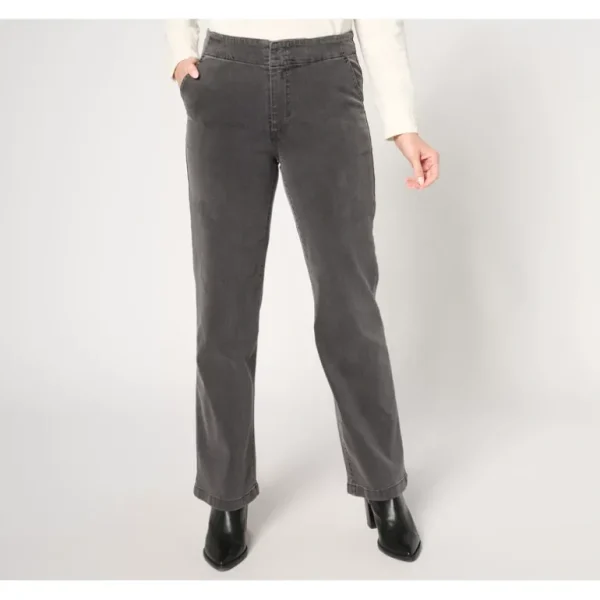 Susan Graver Regular Stretch Denim Wide Leg Trouser Jean -Black/Grey - a world of fashionable women's clothing, including a wide selection of dresses and trendy accessories.> Hat