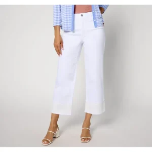 Fashion<Susan Graver Regular Stretch Denim Wide-Leg Crop Jean with Lace Trim - a world of fashionable women's clothing, including a wide selection of dresses and trendy accessories.