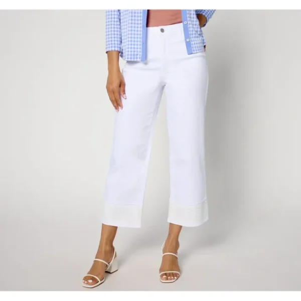 Fashion<Susan Graver Regular Stretch Denim Wide-Leg Crop Jean with Lace Trim - a world of fashionable women's clothing, including a wide selection of dresses and trendy accessories.