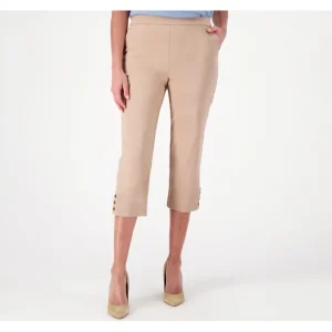Susan Graver Regular Ultra Stretch Capri Pants w/ Button Detail - a world of fashionable women's clothing, including a wide selection of dresses and trendy accessories.> Hat