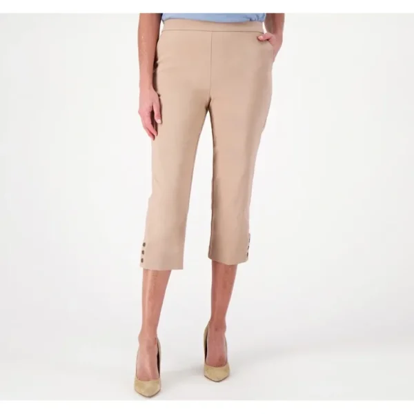 Susan Graver Regular Ultra Stretch Capri Pants w/ Button Detail - a world of fashionable women's clothing, including a wide selection of dresses and trendy accessories.> Hat