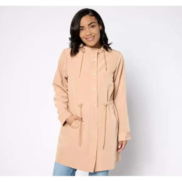 Susan Graver Regular Water Resistant Cinched Waist Anorak Jacket - a world of fashionable women's clothing, including a wide selection of dresses and trendy accessories.> Coats
