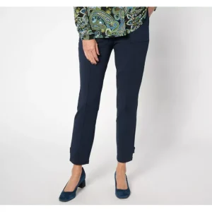 Susan Graver Regular Weekend Stretch Slim Leg Ankle Pants w/ Tab - a world of fashionable women's clothing, including a wide selection of dresses and trendy accessories.> Hat