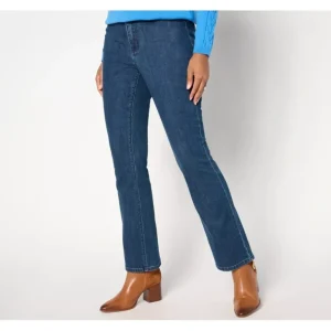 Susan Graver Stretch Denim Regular Classic Boot Cut Jean - Indigo - a world of fashionable women's clothing, including a wide selection of dresses and trendy accessories.> Hat