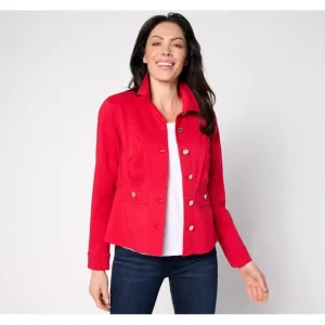 Susan Graver Uptown Stretch Button Front Peplum Jacket - a world of fashionable women's clothing, including a wide selection of dresses and trendy accessories.> Hat