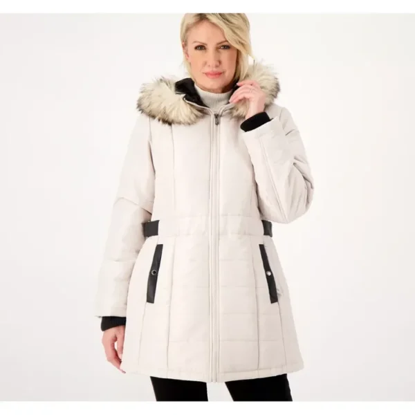 Susan Graver Water-Resistant Puffer Coat with Faux Leather Detail - a world of fashionable women's clothing, including a wide selection of dresses and trendy accessories.> Coats