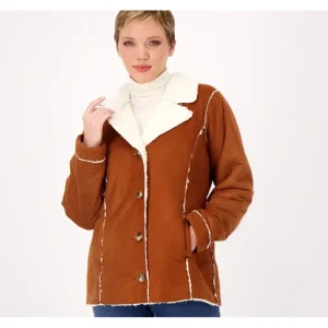 Susan Graver Weekend Bonded Faux Suede Sherpa Coat - a world of fashionable women's clothing, including a wide selection of dresses and trendy accessories.> Coats