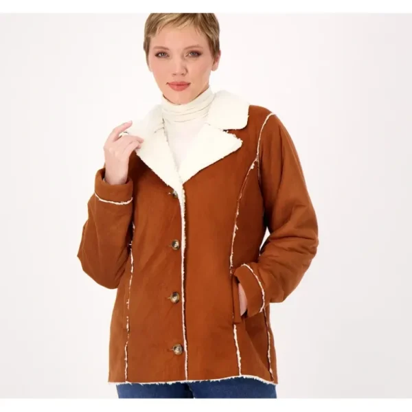 Susan Graver Weekend Bonded Faux Suede Sherpa Coat - a world of fashionable women's clothing, including a wide selection of dresses and trendy accessories.> Coats