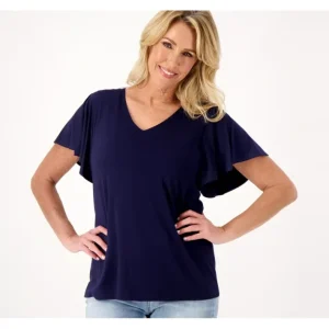 Fashion<Susan Graver Weekend Cool Touch V-Neck Flutter Sleeve Top - a world of fashionable women's clothing, including a wide selection of dresses and trendy accessories.