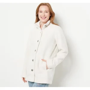 Susan Graver Weekend Knit Boucle Button-Front Jacket - a world of fashionable women's clothing, including a wide selection of dresses and trendy accessories.> Coats