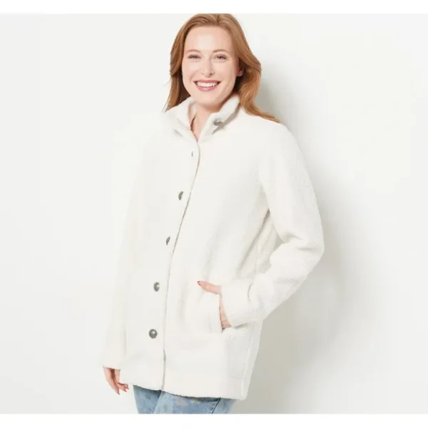 Susan Graver Weekend Knit Boucle Button-Front Jacket - a world of fashionable women's clothing, including a wide selection of dresses and trendy accessories.> Coats