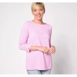 Susan Graver Weekend Printed Comfy Cotton 3/4 Sleeve Top - a world of fashionable women's clothing, including a wide selection of dresses and trendy accessories.> Hat
