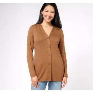 Susan Graver Weekend Reg Textured Button-Front Tunic Cardigan - a world of fashionable women's clothing, including a wide selection of dresses and trendy accessories.> Hat