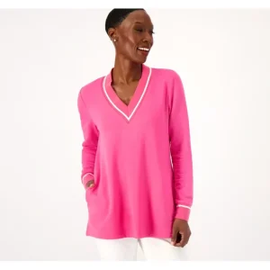 Susan Graver Weekend Regular Brushed Back Knit V-Neck Tunic - a world of fashionable women's clothing, including a wide selection of dresses and trendy accessories.> Hat