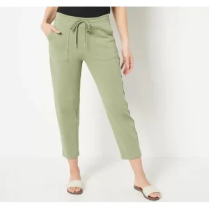 Fashion<Susan Graver Weekend Regular French Terry Pants w/ Waist Detail - a world of fashionable women's clothing, including a wide selection of dresses and trendy accessories.