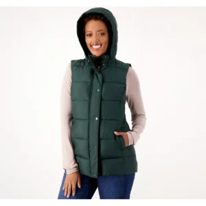 Fashion<Susan Graver Weekend Water Resistant Quilted Vest w/ Zip Off Hood - a world of fashionable women's clothing, including a wide selection of dresses and trendy accessories.