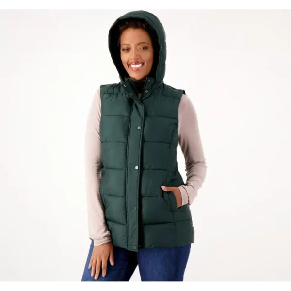 Fashion<Susan Graver Weekend Water Resistant Quilted Vest w/ Zip Off Hood - a world of fashionable women's clothing, including a wide selection of dresses and trendy accessories.