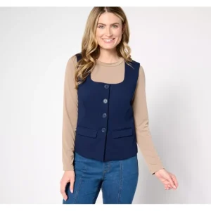 Fashion<Tailored by Susan Graver Smart Ponte 350 Square-Neck Vest - a world of fashionable women's clothing, including a wide selection of dresses and trendy accessories.