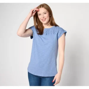 Fashion<Texture Knit Boat Neck Cap Sleeve Top with Smocking - a world of fashionable women's clothing, including a wide selection of dresses and trendy accessories.