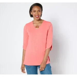 Texture Knit 3/4-Sleeve Tunic w/ Tortoise Detail - a world of fashionable women's clothing, including a wide selection of dresses and trendy accessories.> Hat
