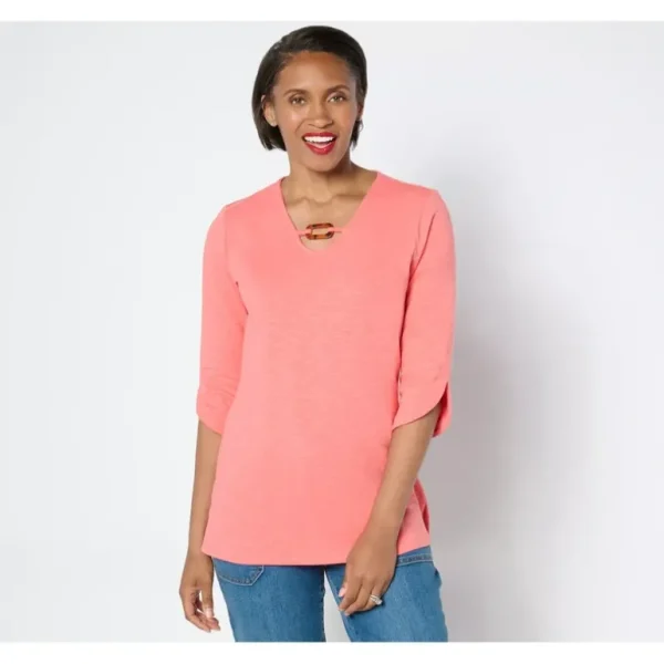 Texture Knit 3/4-Sleeve Tunic w/ Tortoise Detail - a world of fashionable women's clothing, including a wide selection of dresses and trendy accessories.> Hat