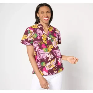 Fashion<Tropical Palm Printed Dolman Short Sleeve Collared Top - a world of fashionable women's clothing, including a wide selection of dresses and trendy accessories.