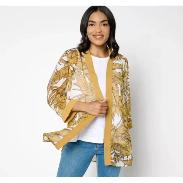 Fashion<Tropical Palm Printed Open Front Topper - a world of fashionable women's clothing, including a wide selection of dresses and trendy accessories.