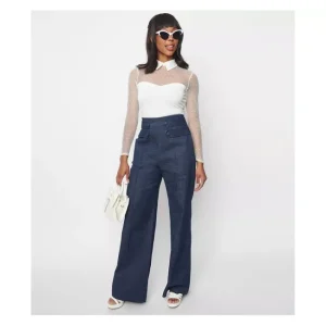 Fashion<Unique Vintage Denim High Waistband Wide Leg Waist Tab Pants - a world of fashionable women's clothing, including a wide selection of dresses and trendy accessories.