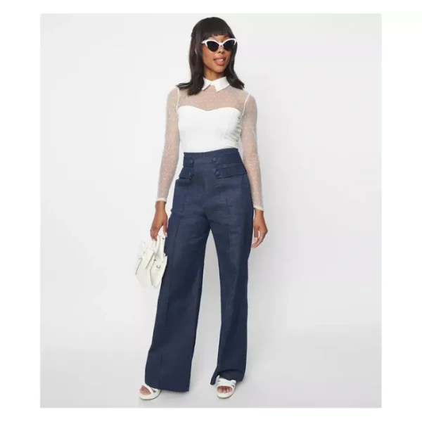 Fashion<Unique Vintage Denim High Waistband Wide Leg Waist Tab Pants - a world of fashionable women's clothing, including a wide selection of dresses and trendy accessories.