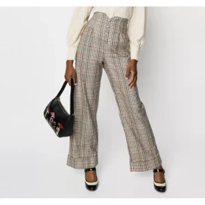 Fashion<Unique Vintage Ivory Houndstooth Exposed Button Wide Leg Trous - a world of fashionable women's clothing, including a wide selection of dresses and trendy accessories.