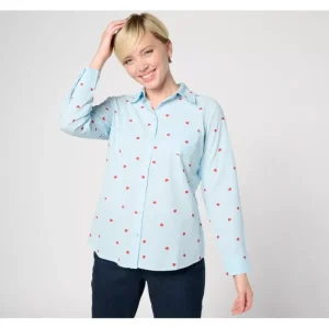 Fashion<Valentine's Clip Dot Button Front Shirt - a world of fashionable women's clothing, including a wide selection of dresses and trendy accessories.