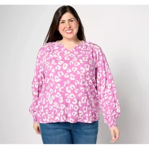 Fashion<Valentine's Day Printed Blouse w/ Smocked Cuff - a world of fashionable women's clothing, including a wide selection of dresses and trendy accessories.