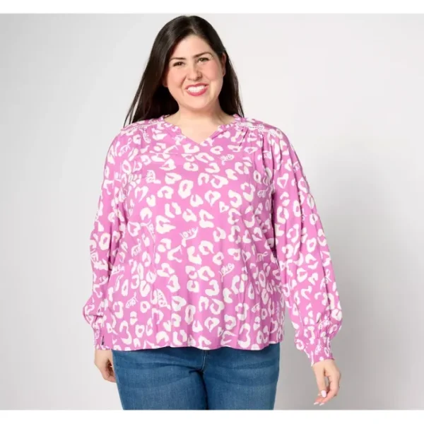 Fashion<Valentine's Day Printed Blouse w/ Smocked Cuff - a world of fashionable women's clothing, including a wide selection of dresses and trendy accessories.