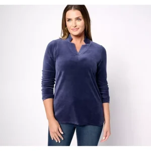 Fashion<Velour Notch Neck Long Sleeve Tunic - a world of fashionable women's clothing, including a wide selection of dresses and trendy accessories.