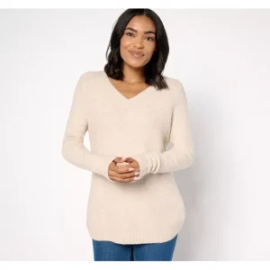 Fashion<V-Neck Long Sleeve Sparkle Sweater - a world of fashionable women's clothing, including a wide selection of dresses and trendy accessories.