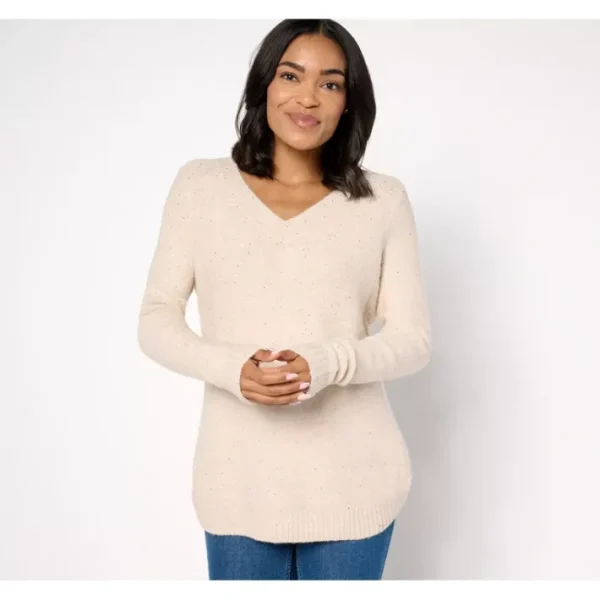 Fashion<V-Neck Long Sleeve Sparkle Sweater - a world of fashionable women's clothing, including a wide selection of dresses and trendy accessories.